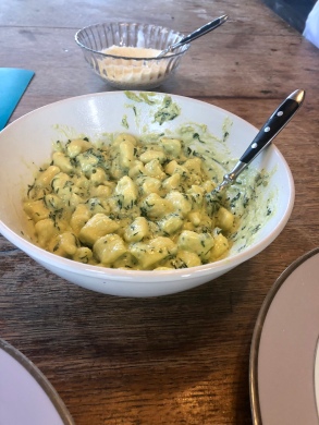 Freshly mixed in with the pesto.